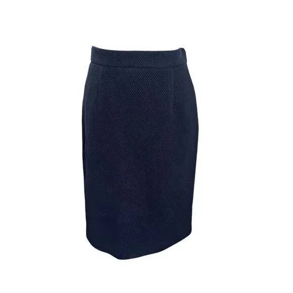 Carolina Herrera Navy Blue Textured Cotton Pencil Skirt NWT Size 4 Career Midi - Picture 2 of 9